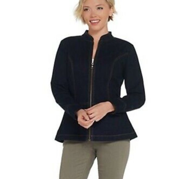 Denim&Co Jackets & Blazers - Women's Long Sleeve Zip Front Jean Jacket